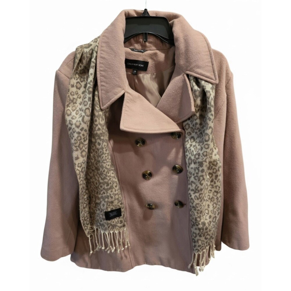 Jones New York Blush Pink Coat 16 Leopard Scarf Bundle Fall Classic...